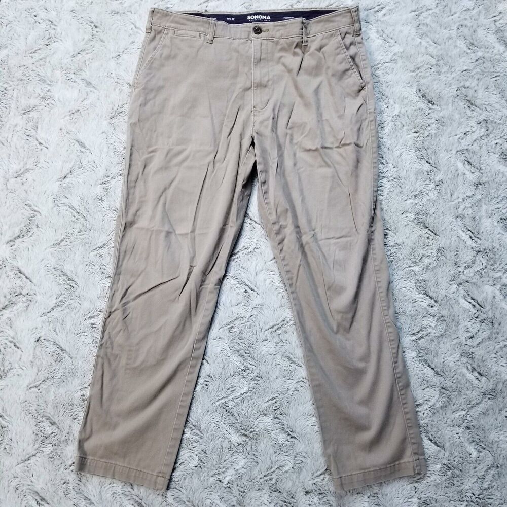 Sonoma Goods For Life Pants Mens 40x32 Brown Straight Flexwear Flat Front